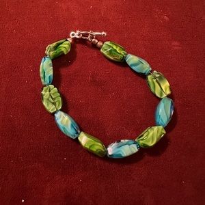 Unique Sea Green / Blue Glass Bead Bracelet